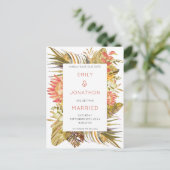 日カラフル付を除く熱帯雨露の結婚式 案内ポストカード (スタンド正面)