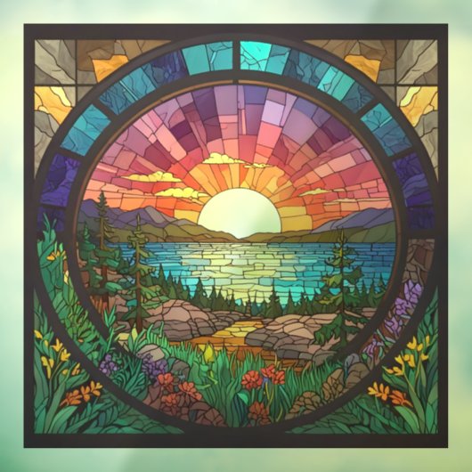 日カラフル入り風土フェイクステンドグラス ウィンドウサイン (シート3)