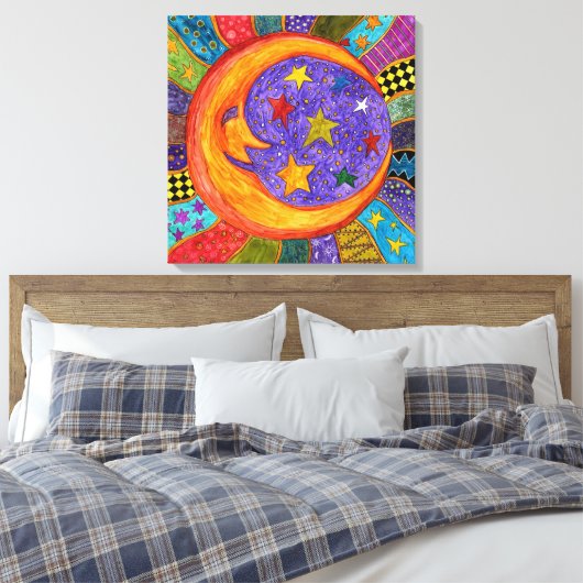 日カラフル月と星キャンバスプリント キャンバスプリント (インサイチュ (寝室))