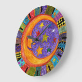 日カラフル月・星時計 ラージ壁時計 (傾斜)