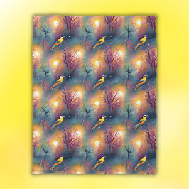 日カラフル照付き木の中の鳥 | フリースブランケット