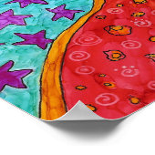 日カラフル、月、星のポスター24インチx 24インチ ポスター (角)