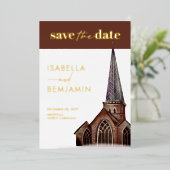 日クラシカル付を除く教会の宗教的な結婚式 箔招待状 (立ち正面)