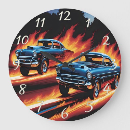 日クラシックの入り時に炎を上げる熱棒 ラージ壁時計 (正面)