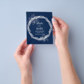 日クラシック付エレガントを保存するネイビーブルーの結婚式 チラシ (手)