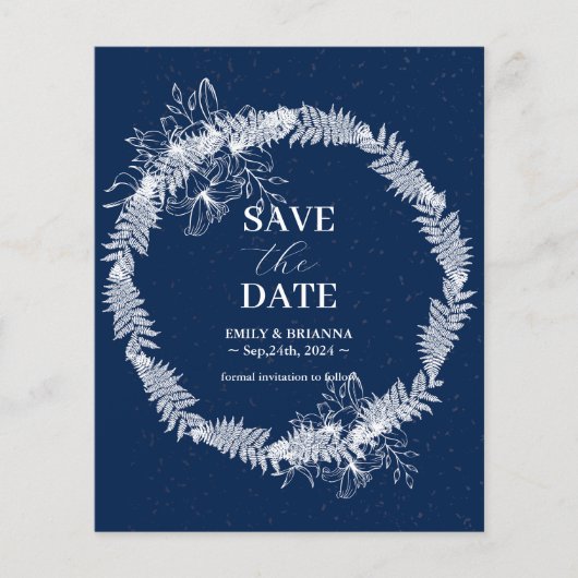 日クラシック付エレガントを保存するネイビーブルーの結婚式 チラシ (正面)