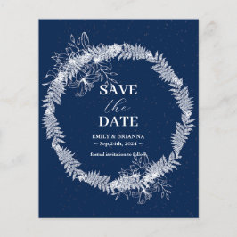 日クラシック付エレガントを保存するネイビーブルーの結婚式 チラシ