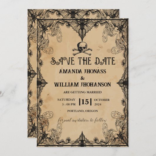 日クール付結婚を除くゴシック様式のヴィンテージ 招待状 (正面/裏面)