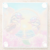 日クール没のサングラスを持つ鳥 ガラスコースター (裏面)