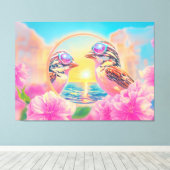 日クール没のサングラスを持つ鳥 キャンバスプリント (インサイチュ (ウッドフロア))