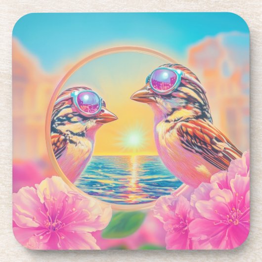 日クール没のサングラスを持つ鳥 コースター (正面)