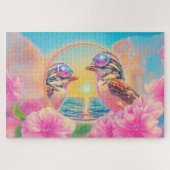 日クール没のサングラスを持つ鳥 ジグソーパズル (横)