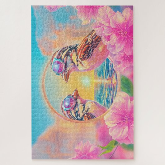 日クール没のサングラスを持つ鳥 ジグソーパズル (縦)