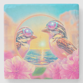 日クール没のサングラスを持つ鳥 ストーンコースター
