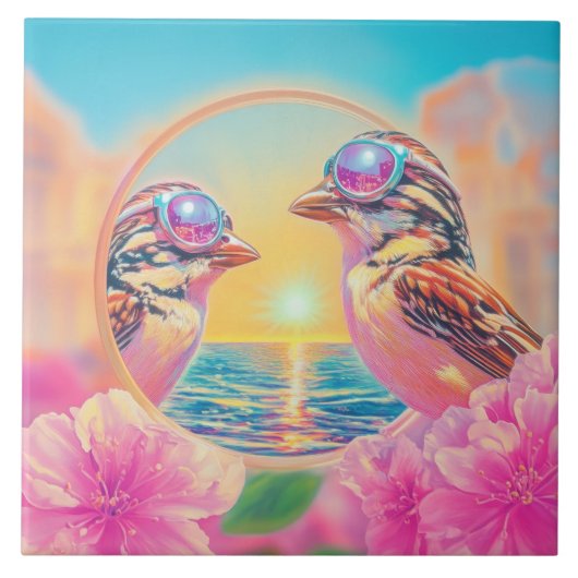 日クール没のサングラスを持つ鳥 タイル (正面)