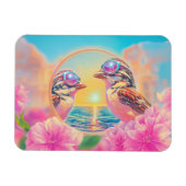 日クール没のサングラスを持つ鳥 マグネット (横)