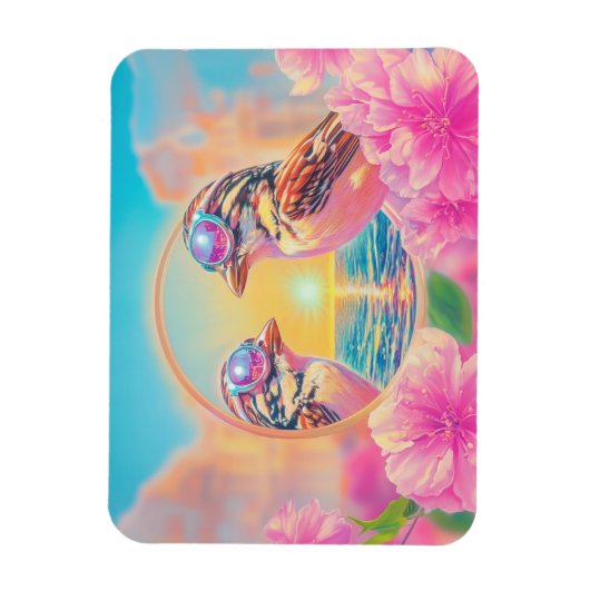 日クール没のサングラスを持つ鳥 マグネット (縦)