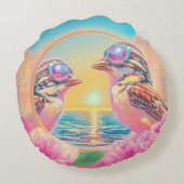 日クール没のサングラスを持つ鳥 ラウンドクッション (裏面)