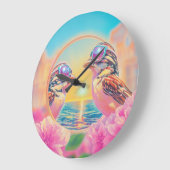 日クール没のサングラスを持つ鳥 ラージ壁時計 (傾斜)