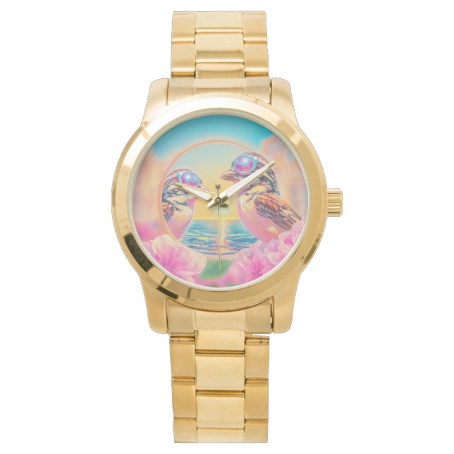 日クール没のサングラスを持つ鳥 腕時計 (正面)