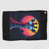 日クール没の下でサングラスにキリン ゴルフタオル (横)