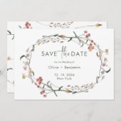 日シンプル付けミニマルを保存するワイルドフラワー結婚式 招待状 (正面/裏面)