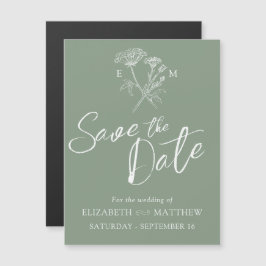 日シンプル付を除くワイルドフラワーグリーン白 マグネット招待状