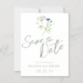 日シンプル付を除くワイルドフラワー白い緑 マグネット招待状 (正面)