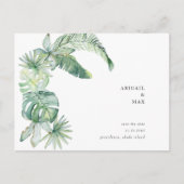 日シンプル付を除く熱帯の葉の結婚式 案内ポストカード (正面)
