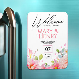 日シンプル付エレガントを保存したピンクのフローラ結婚式 マグネット