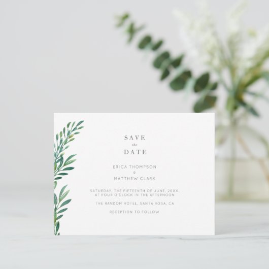 日シンプル付ハガキを保存する緑の結婚式 案内ポストカード (スタンド正面)