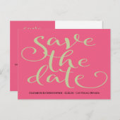 日シンプル付モダンを保存したピンクの緑の結婚式 ポストカード (正面/裏面)