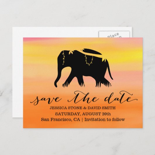 日スタイリッシュの入り象の結婚式の日付を保存 案内ポストカード (正面/裏面)