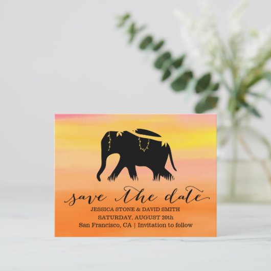 日スタイリッシュの入り象の結婚式の日付を保存 案内ポストカード (スタンド正面)