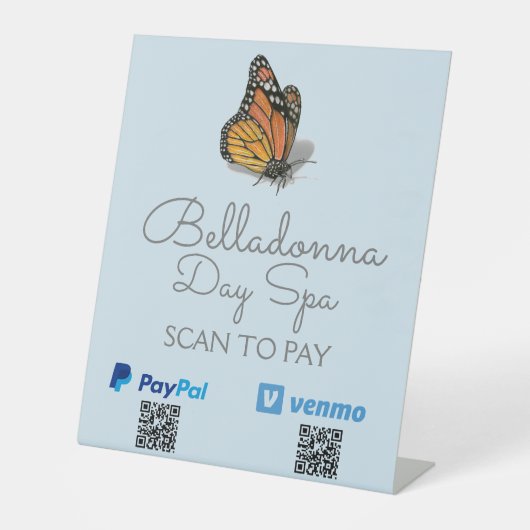 日スパバタフライスキャンして支払カスタムいQRコード 台座サイン (正面)