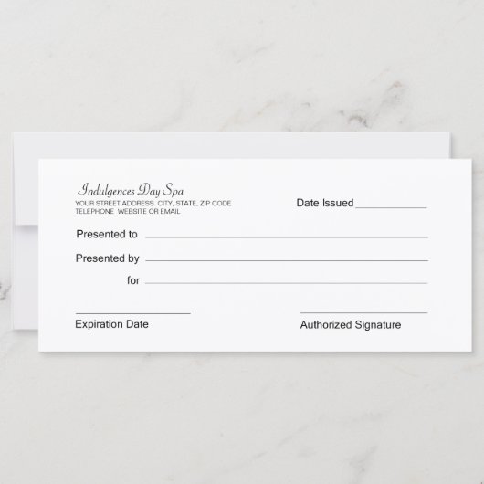 日スパ又はサロンギフト券 (裏面)