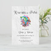 日スペインの付を保存する素朴ハートメキシコの結婚式 招待状 (スタンド正面)