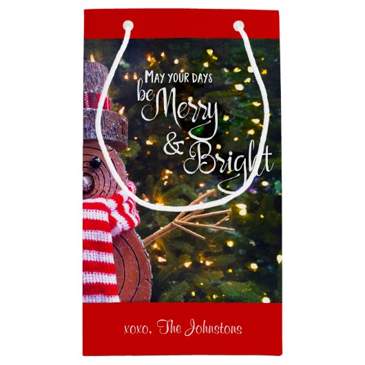 日スメリーライト素朴雪だるま名前をカスタムするかわいい スモールペーパーバッグ (裏面)