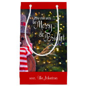 日スメリーライト素朴雪だるま名前をカスタムするかわいい スモールペーパーバッグ (正面)