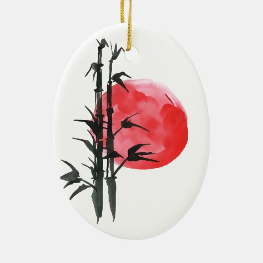 日パーソナライズされた日本のと竹のクリスマス セラミックオーナメント (裏面)