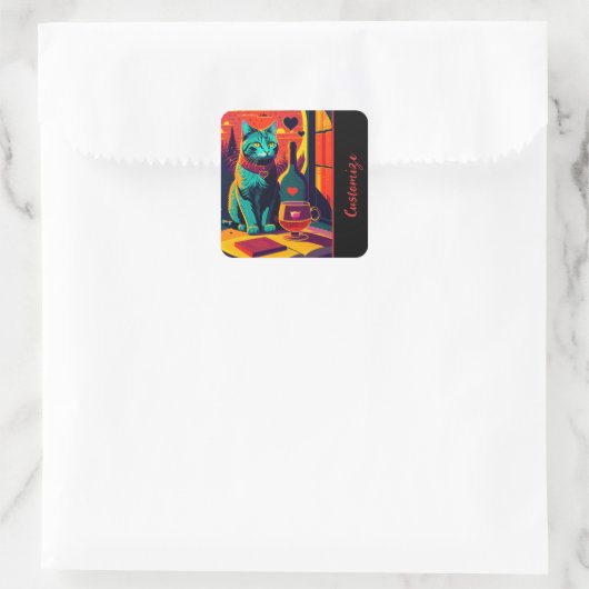 日パーソナライズされた没の猫の本とワイン スクエアシール (バッグ)