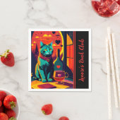 日パーソナライズされた没の猫の本とワイン スタンダードカクテルナプキン (インサイチュ)