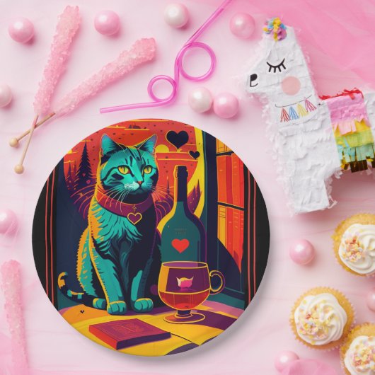 日パーソナライズされた没の猫の本とワイン ペーパープレート (パーティー)