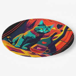 日パーソナライズされた没の猫の本とワイン ペーパープレート