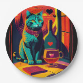 日パーソナライズされた没の猫の本とワイン ペーパープレート (正面)