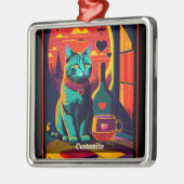 日パーソナライズされた没の猫の本とワイン メタルオーナメント (左)