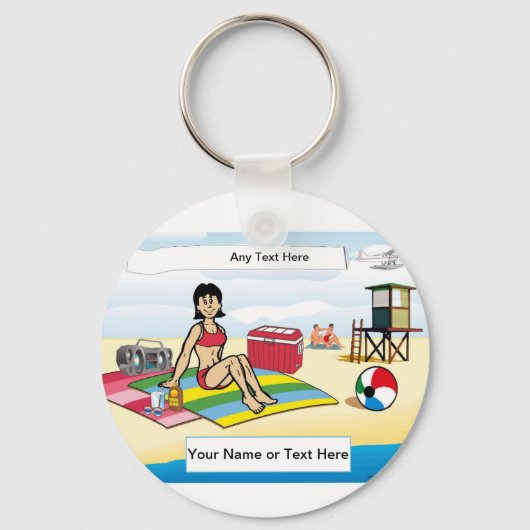 日パーソナライズされた浴 – 女性の漫画 キーホルダー (正面)