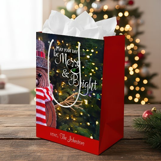 日ベメリーブライト素朴雪だるま名前をカスタムする ミディアムペーパーバッグ