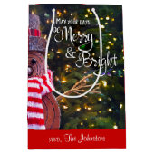 日ベメリーブライト素朴雪だるま名前をカスタムする ミディアムペーパーバッグ (正面)