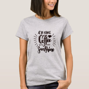 日ミニマル照を当ててコーヒーを飲む Tシャツ